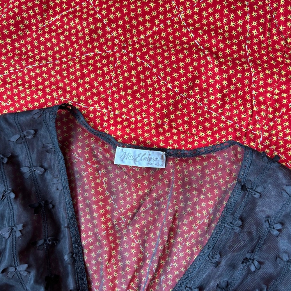 Vintage Miss Elaine Black Sheer Nylon Maxi Robe Peignoir Puff Sleeve Bows Large - Picture 7 of 9